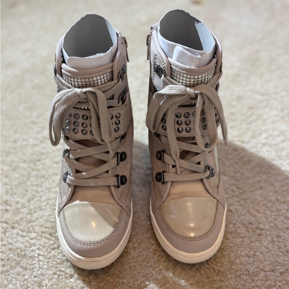 Aldo Beige High-Top Sneakers with Studs